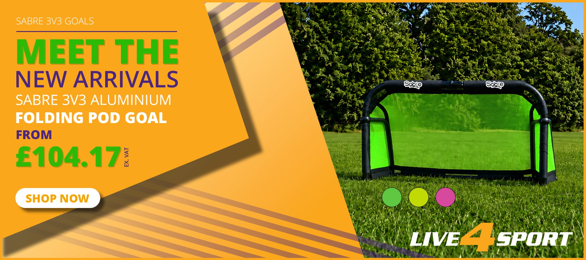 Meet the new arrivals, Sabre 3v3 Aluminium Folding Pod Goal. Shop now while stock lasts.