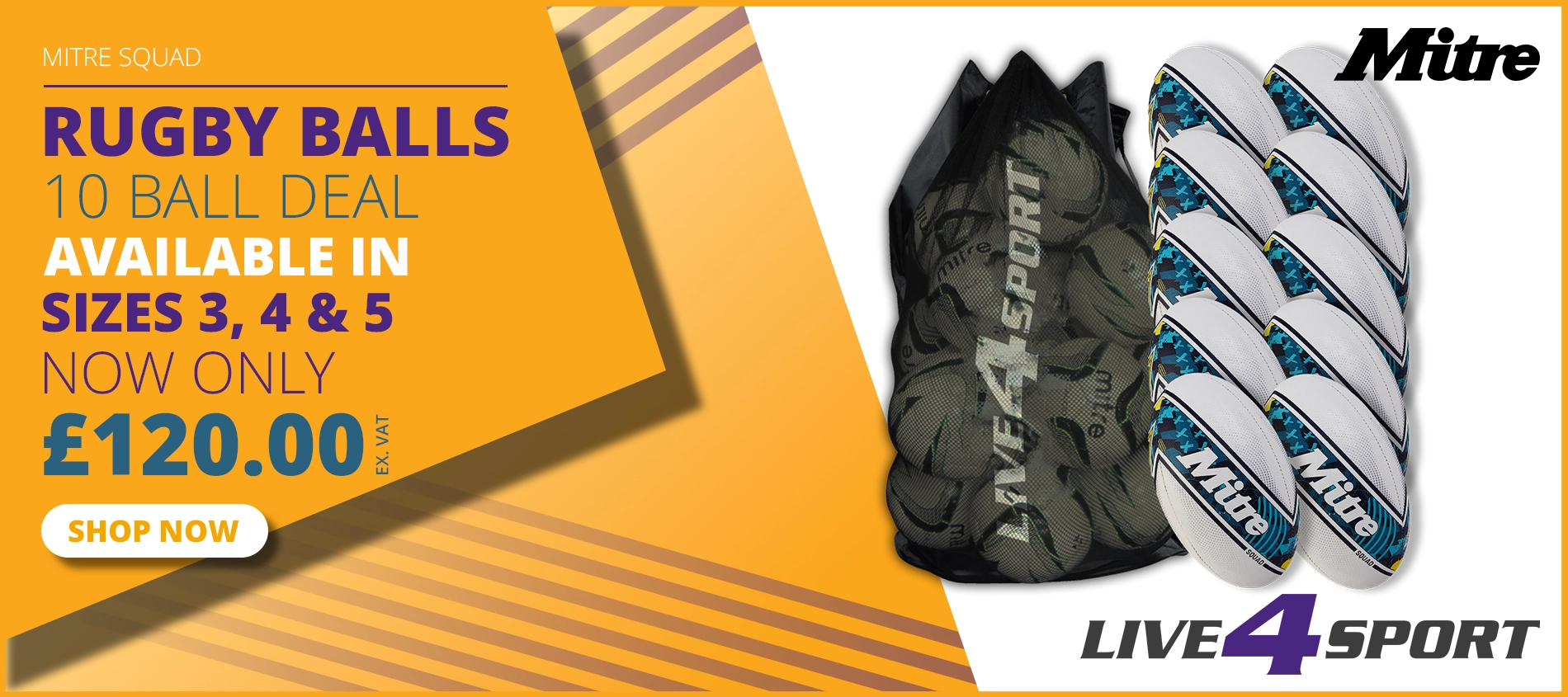 Mitre Squad 10 Ball Deal available in sizes 3,4 and 5. Shop now for this amazing deal.