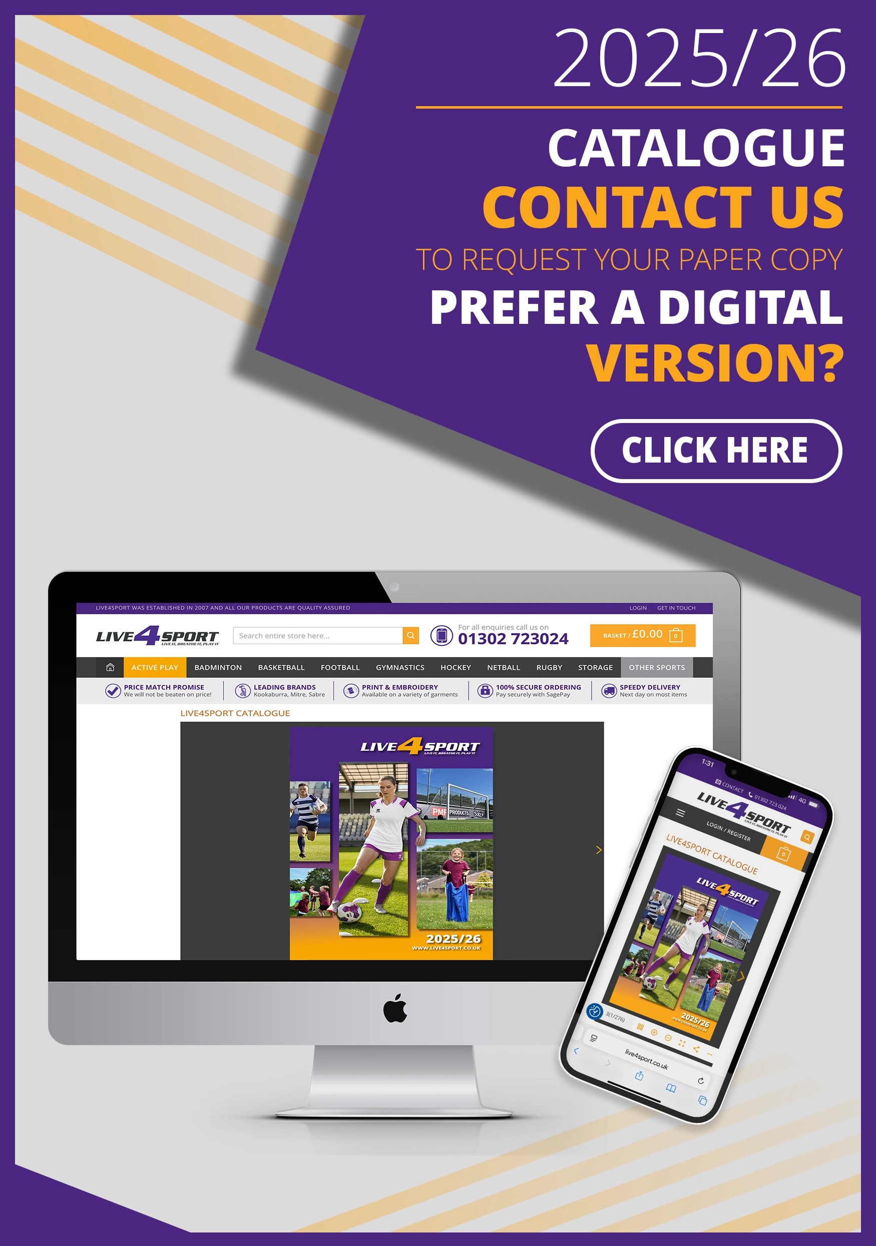 Live4Sport 2025/26 Catalogue, contact us to request a copy. Prefer a digital version click the banner.